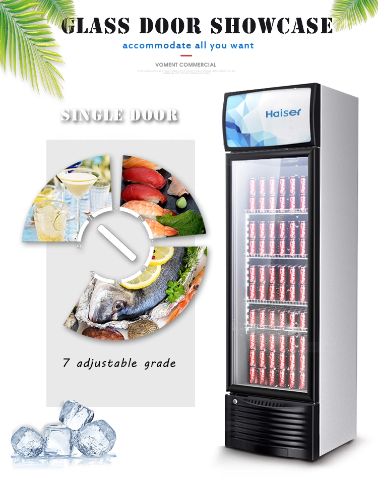 380L Commercial Upright Cooler Fridge Store Glass Door Display Showcase Cold Drink Beverage Cooler