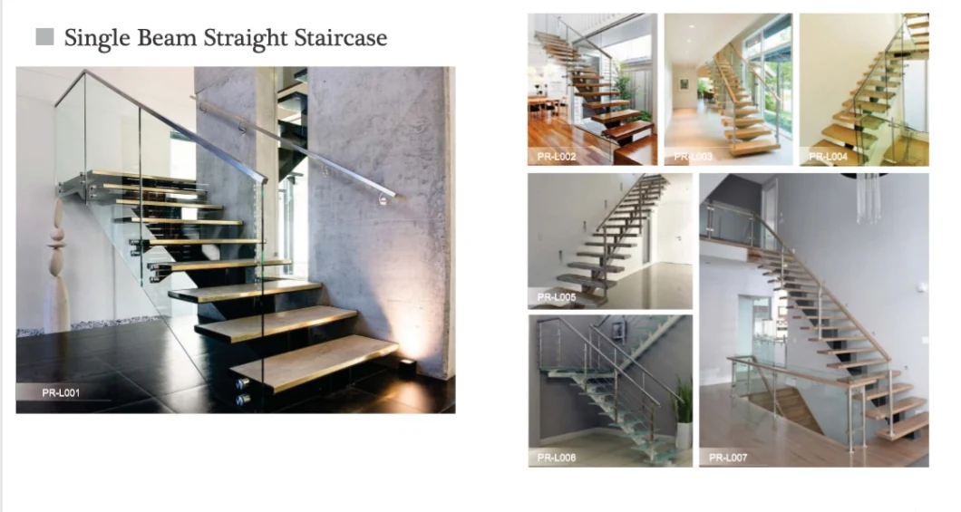 Double Beam Home Use Solid Wood Straight Staircase / Glass Staircase