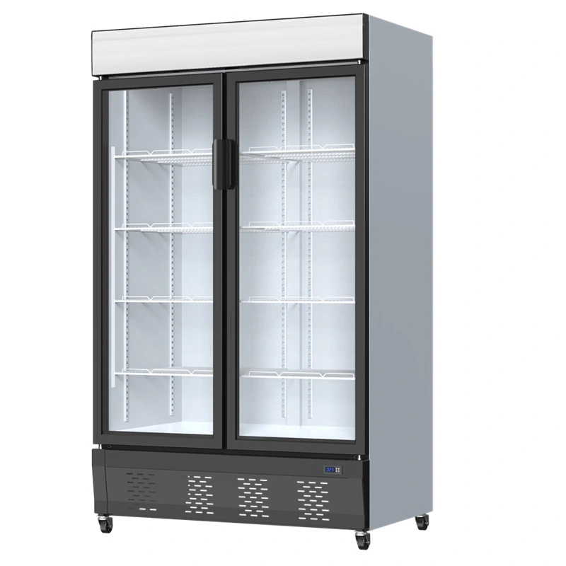 742L Double Glass Door Upright Display Freezer No Frost Commercial Refrigerator Display Showcase