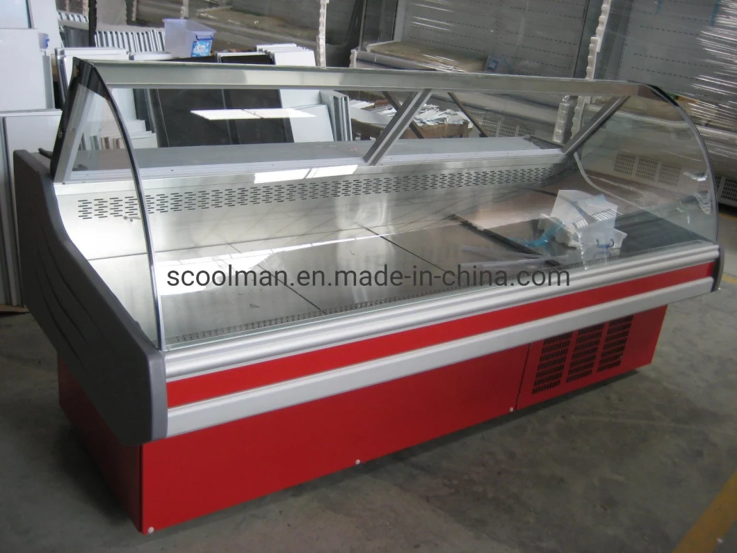 Supermarket Meat and Deli Food Display Curved Glass Case Chiller for Sale