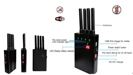 4CH LED Display Handheld Mobile Cellphone/GPS/4G/WiFi Signal Jammer