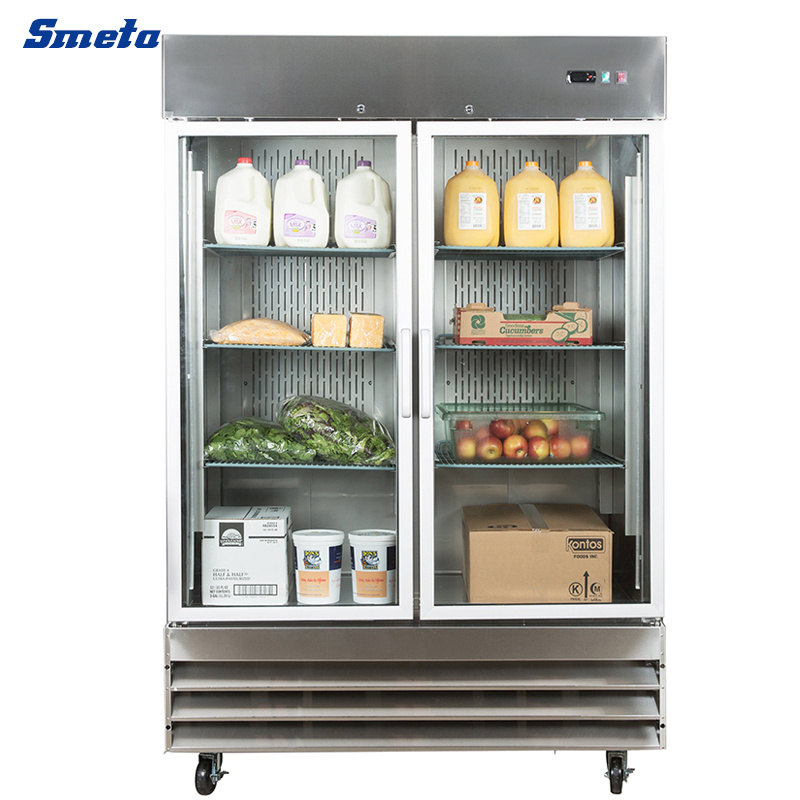 47cu. FT Double Glass Doors Display Commercial Refrigerators with Stainless Steel