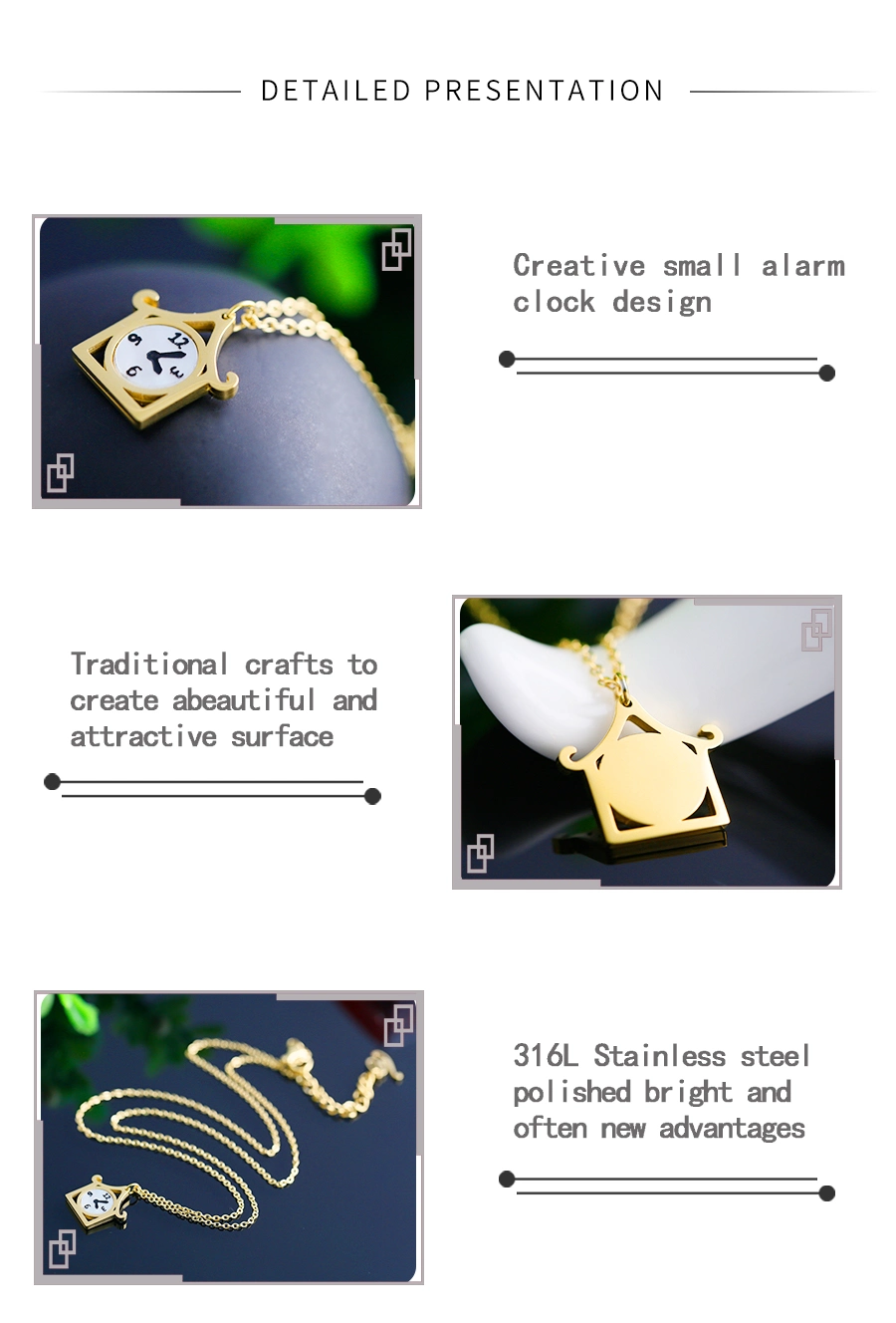 Collar Bone Necklace Women, Custom-Made Stainless Steel Jewelry Manufacturers, Creative Small Alarm Clock Pendant
