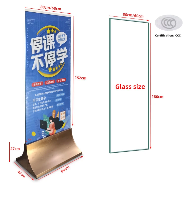 Custom Advertising Stand-up Shopping Mall Guide Card Display Frame Glass Signature Stands