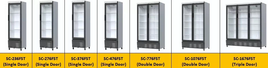 276L Single Glass Door Defrost Commercial Upright Display Chiller Showcase