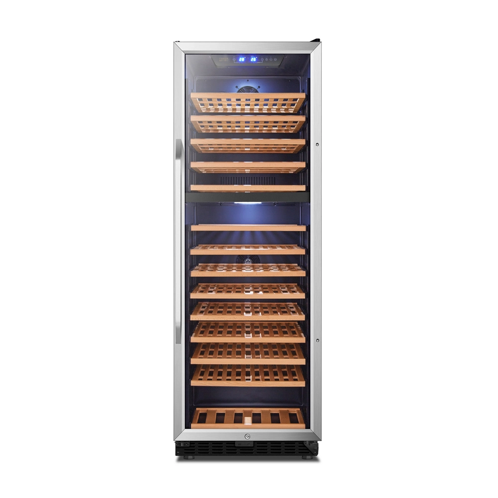 China Dual Zone Glass Door Beech Wood Shelf Wine Refrigerator for Home