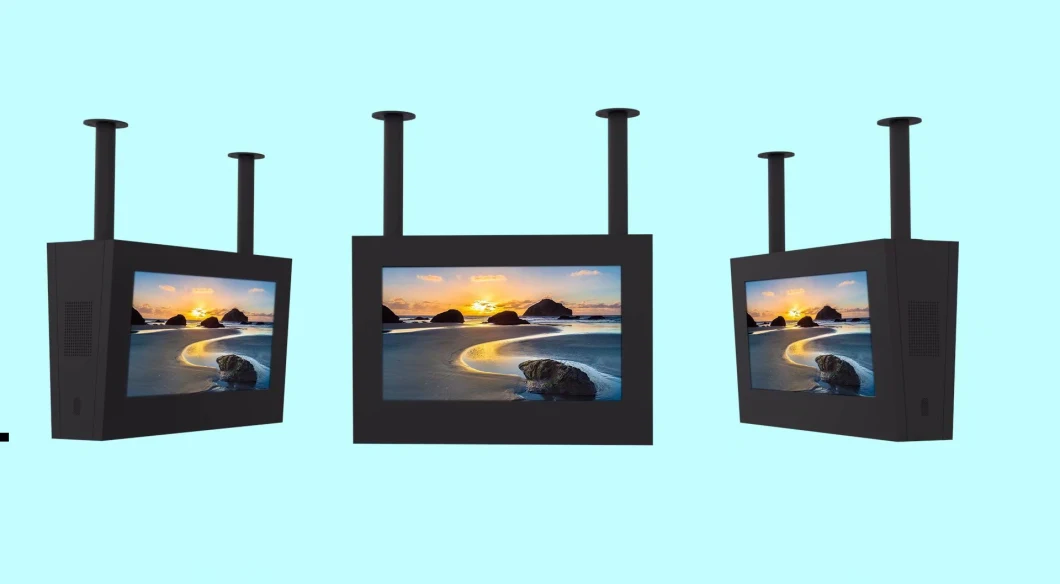 Outdoor 43in X2 Screen Ceiling Hanging 90 Angle Corner LCD Media Display