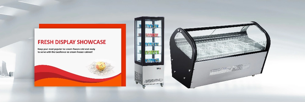 Dessert Shop Display Counters 4 Sides Glass Freezer Cooling Showcase