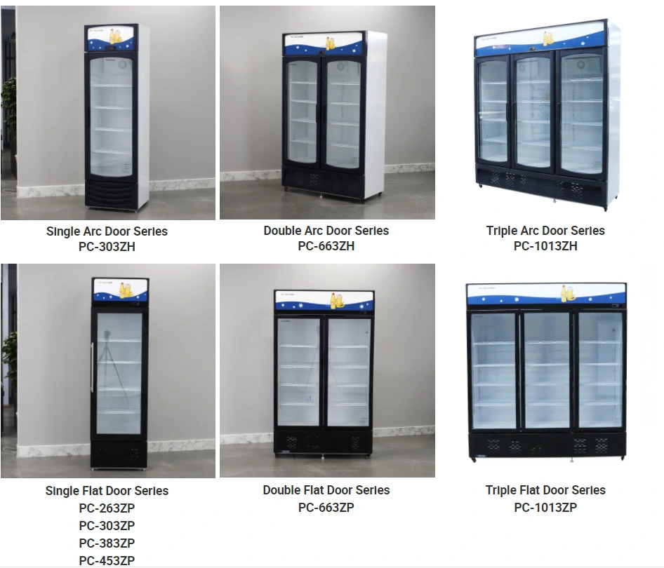 Double Tempered Glass Door Display Cooler Showcase Upright Freezer
