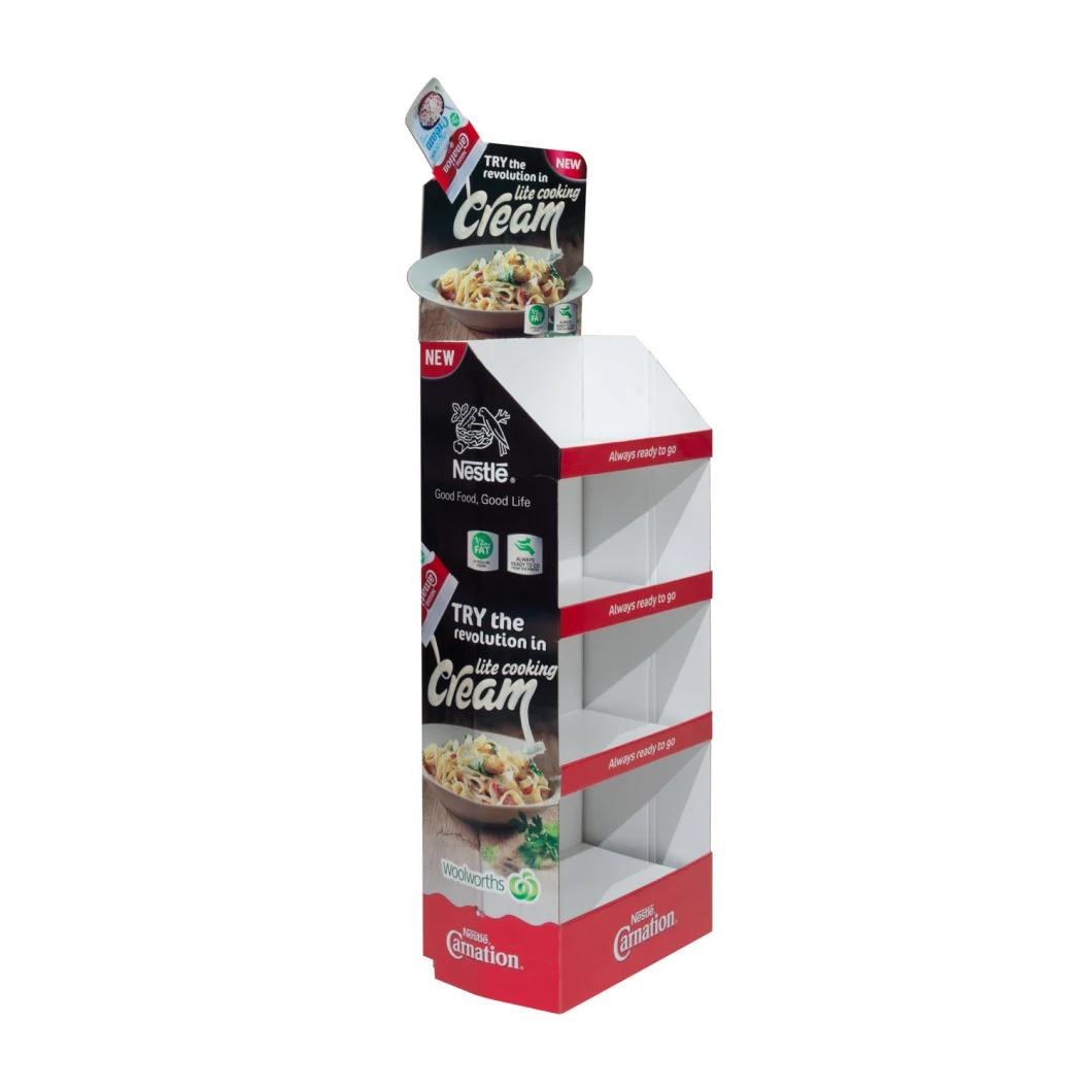 Custom Pop Cardboard Carton Display Shelf, Cardboard Corrugated Paper Floor Display Stand for Cat Food