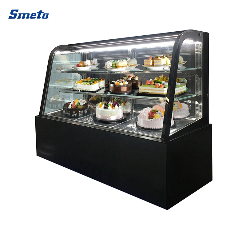 1.5m Width Bakery Refrigeration Cake Chiller Curved Glass Display Showcases