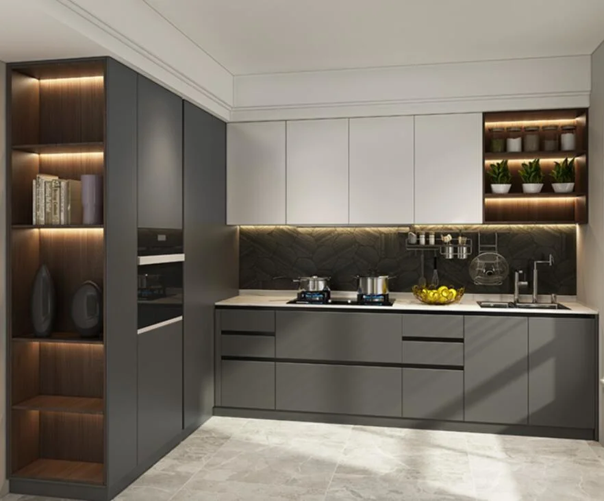 New Wooden Modern Light Grey Kitchen Corner Cabinets
