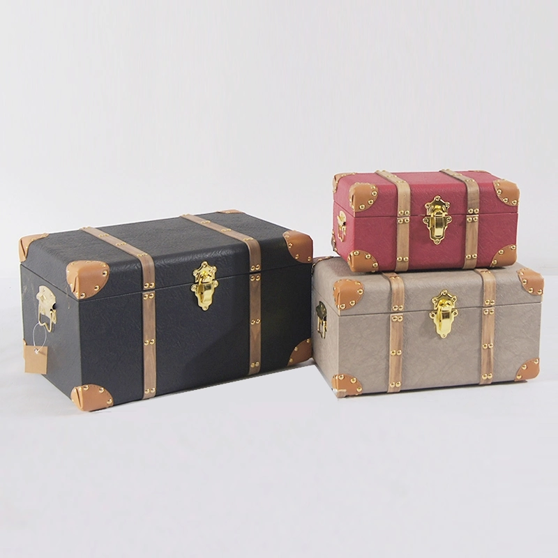 European Antique Suitcase Decorative Antique Wooden Storage Trunk