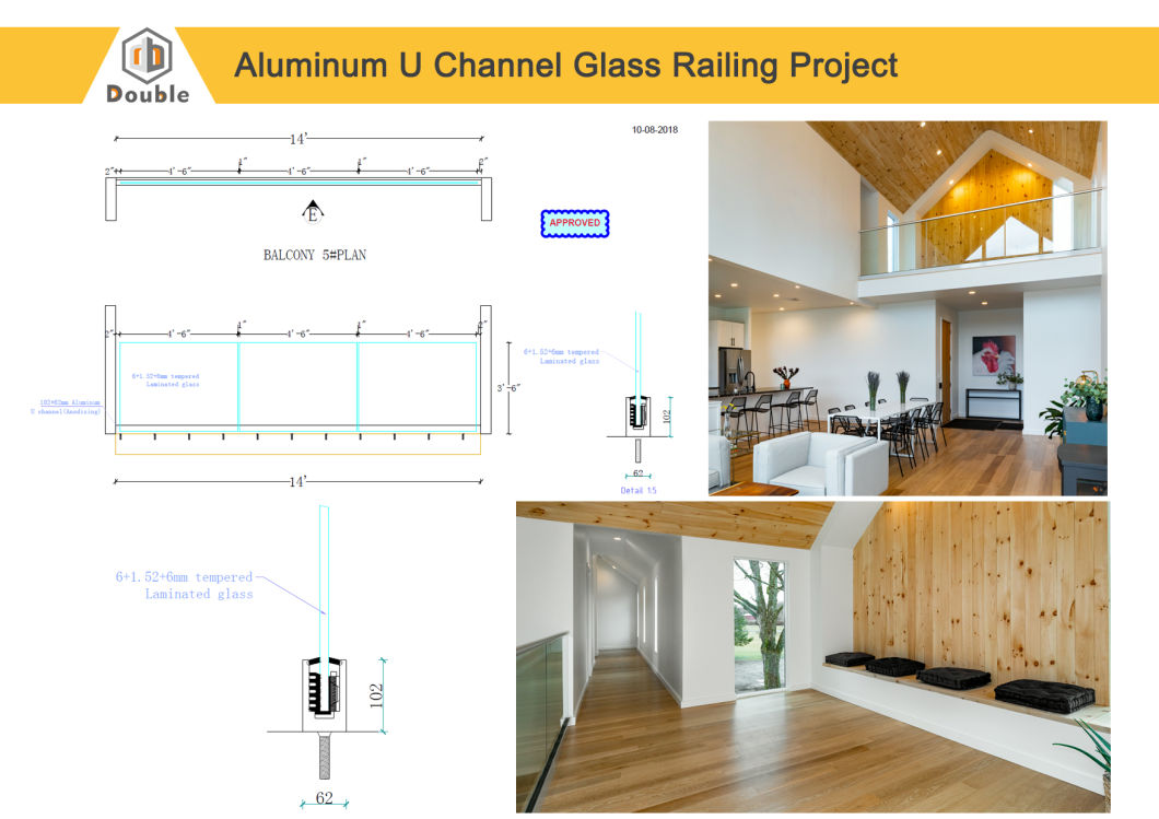 Balcony System Aluminum Profile U Channel Glass Railing