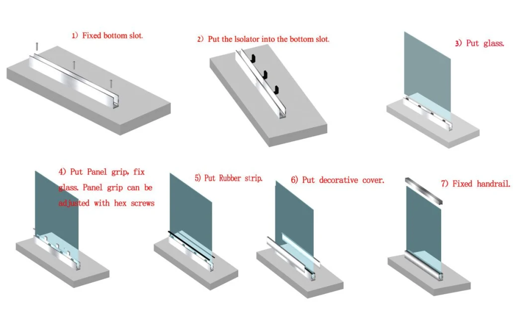 Aluminum Terrace Glass Railing Designs U Channel Bottom Glass Handrail