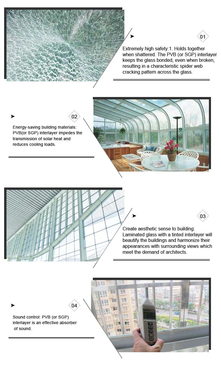 Soundproof 6mm 8mm 10mm 12mm Thick Toughened Laminated Glass Cheap Glass for Window/Floor/Handrail