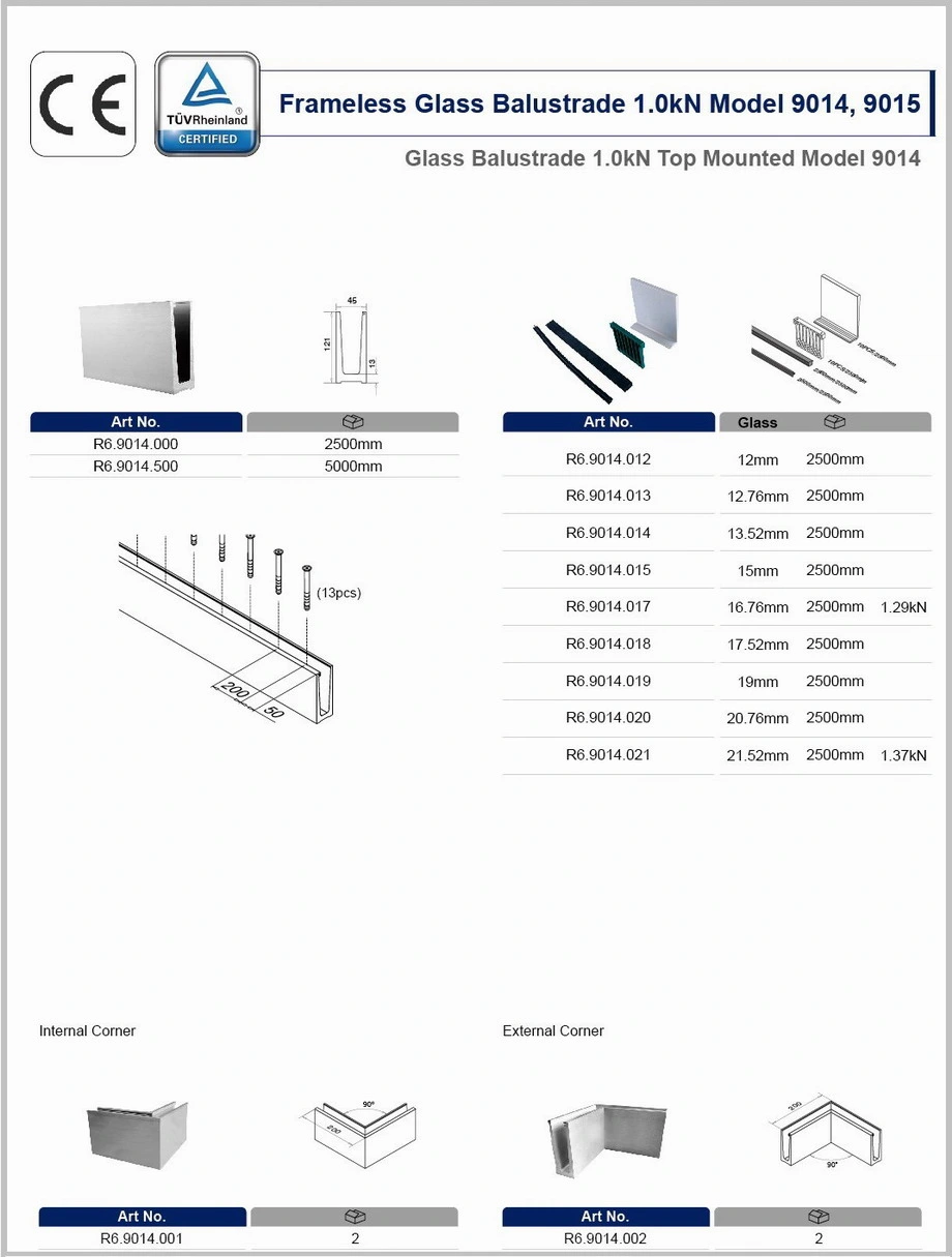 Frameless Glass Balustrade/Glass Channel/Aluminium Glass Railing/U Channel/Baluster
