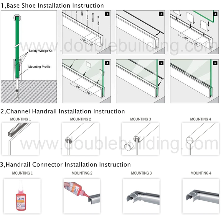 Aluminum Glass Railing Flooring Mounted Deck Railings