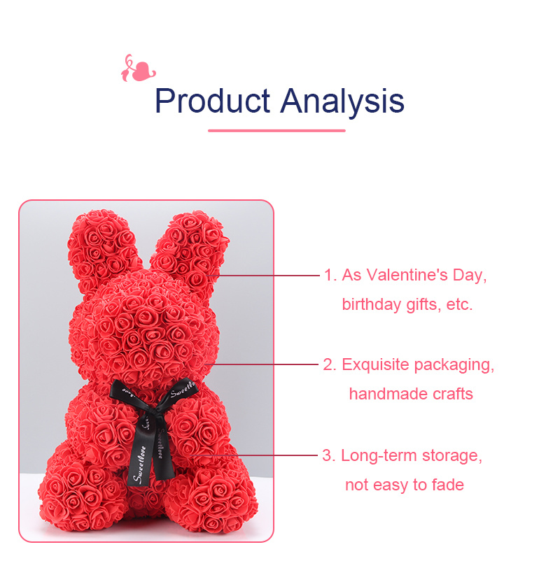 Valentines's High Quality Tint Rose Flower Bear Rabbit