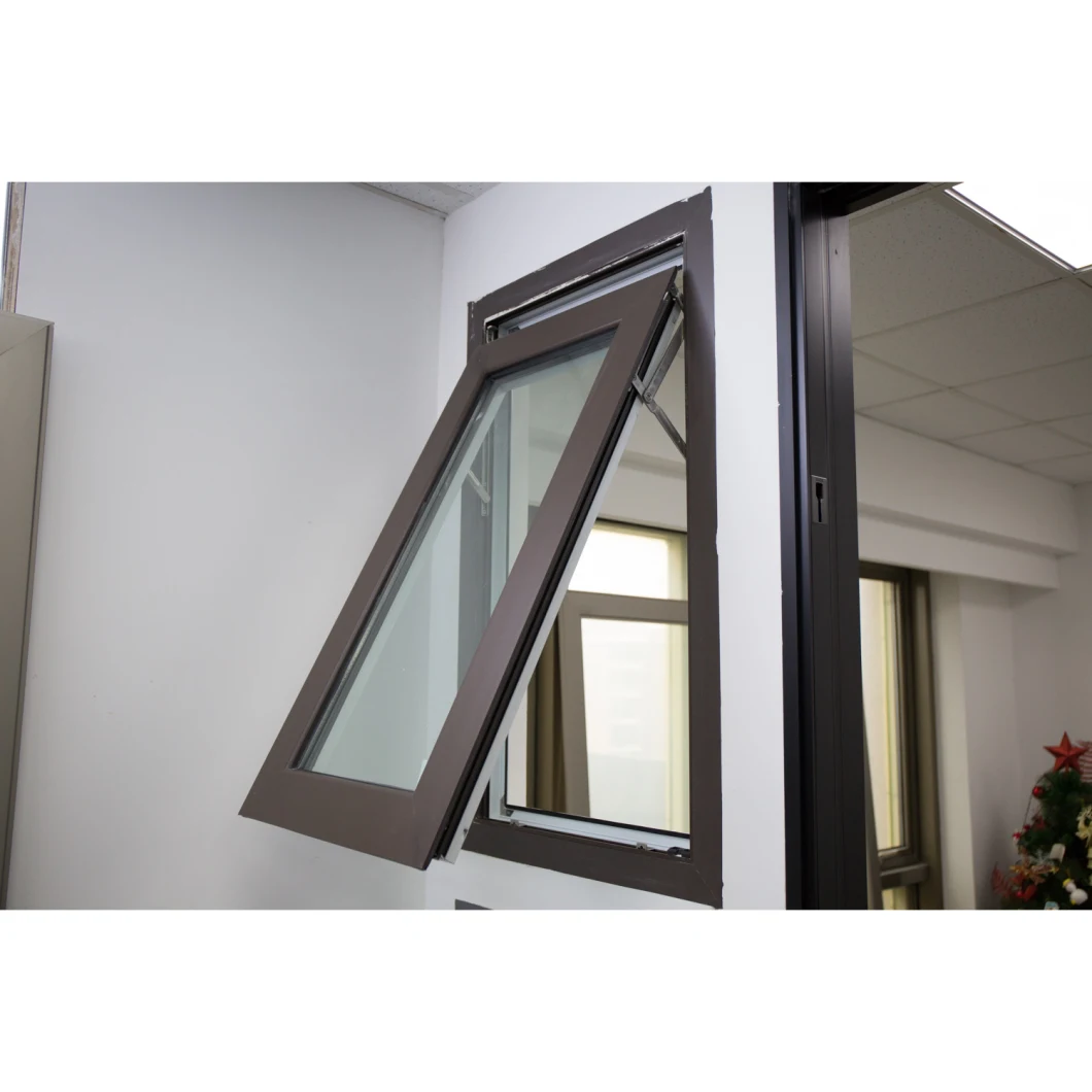 Wood Grain Aluminum Frame Aluminium Awning Window with Frosted Glass