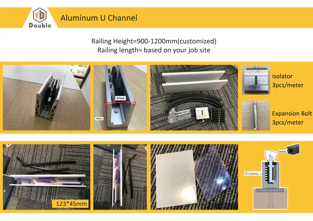 Curved Glass Railing Aluminum U Channel Tempered Glass Railings