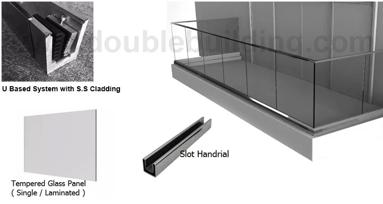 U Channel Glass Fence Balcony Glass Railing