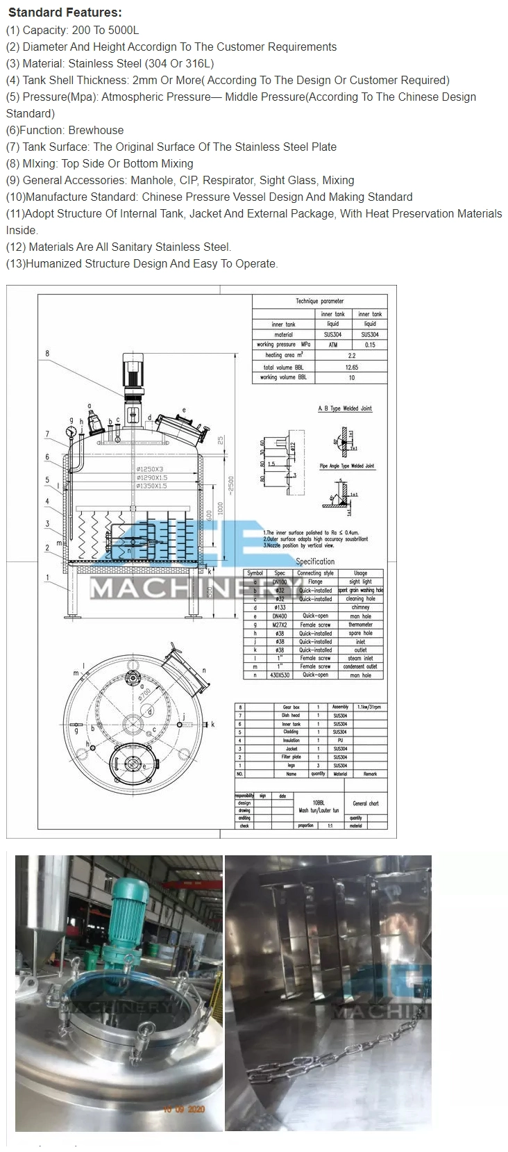 Professional Fermenting Equipment with Conical Fermentation Tank in Beer Fermenter Fermentation Kettle