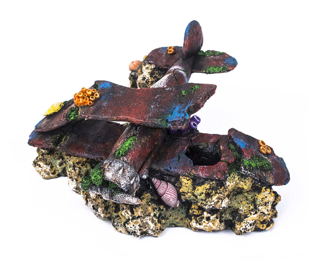 Resin Aircraft Sunken Crashed Plane Decorations Aquarium Ornament for Fish Tank