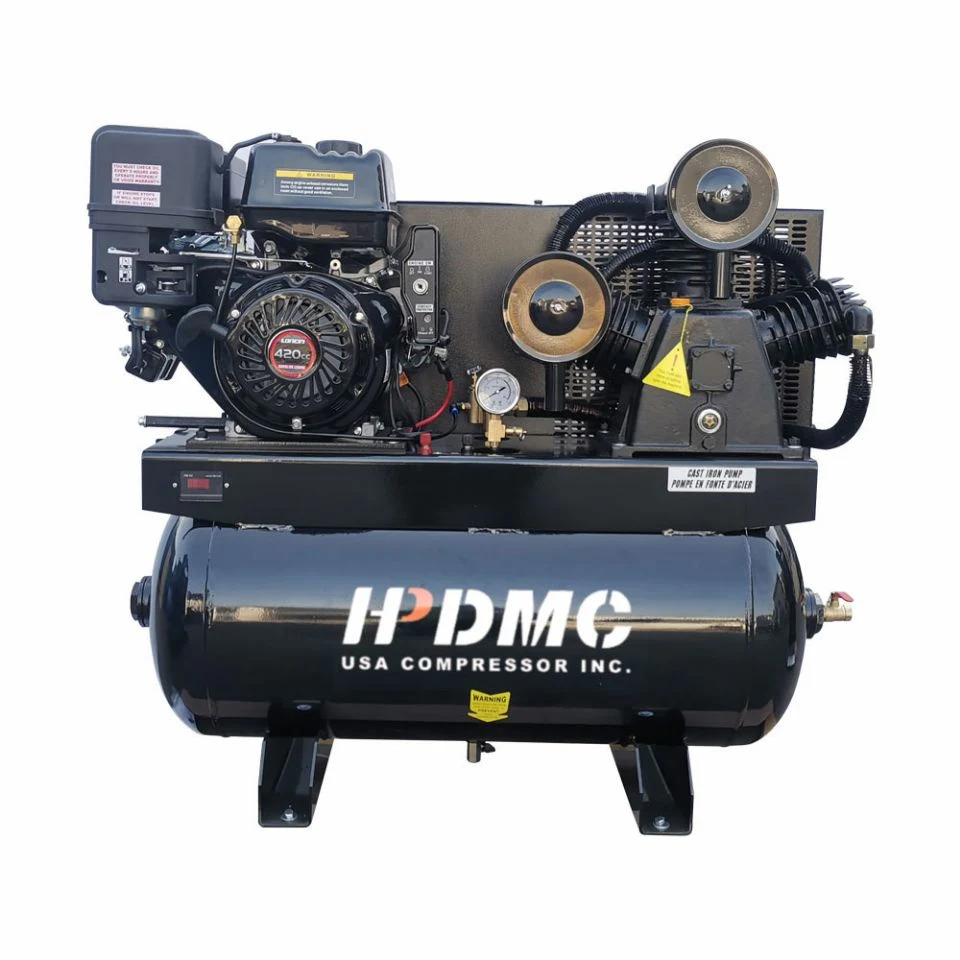 USA Two-Stage Gas Powered Air Compressor 30-Gallon Horizontal Tank 24 Cfm at 180 Psi
