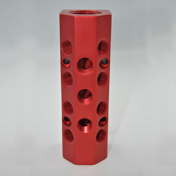 Red Anodized 6063 Aluminum Customed CNC Manifold Parts
