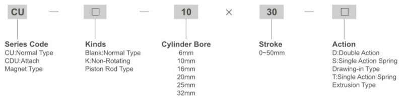 Cu Sreies Cylinder Bore 32mm~100mm Stroke 50mm~1000mm Adjustable Stroke Pneumatic Cylinder