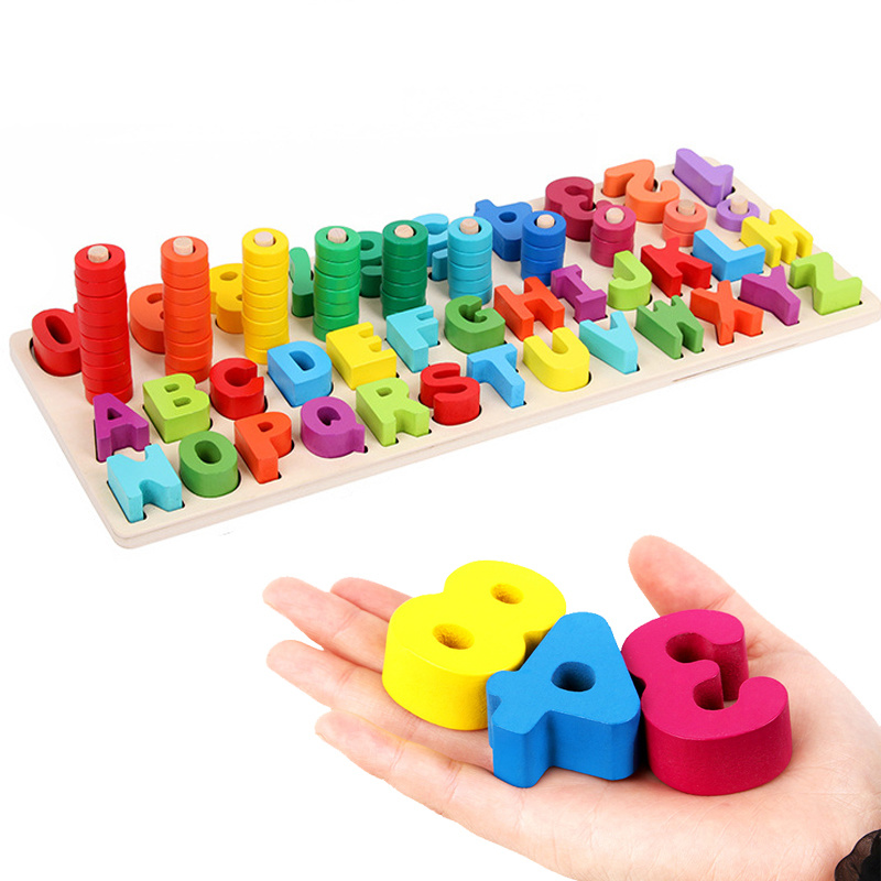 Montessori Materials Wooden Cylinders Ladder Blocks Education Toy Family Version Colorful Wooden Socket Toys