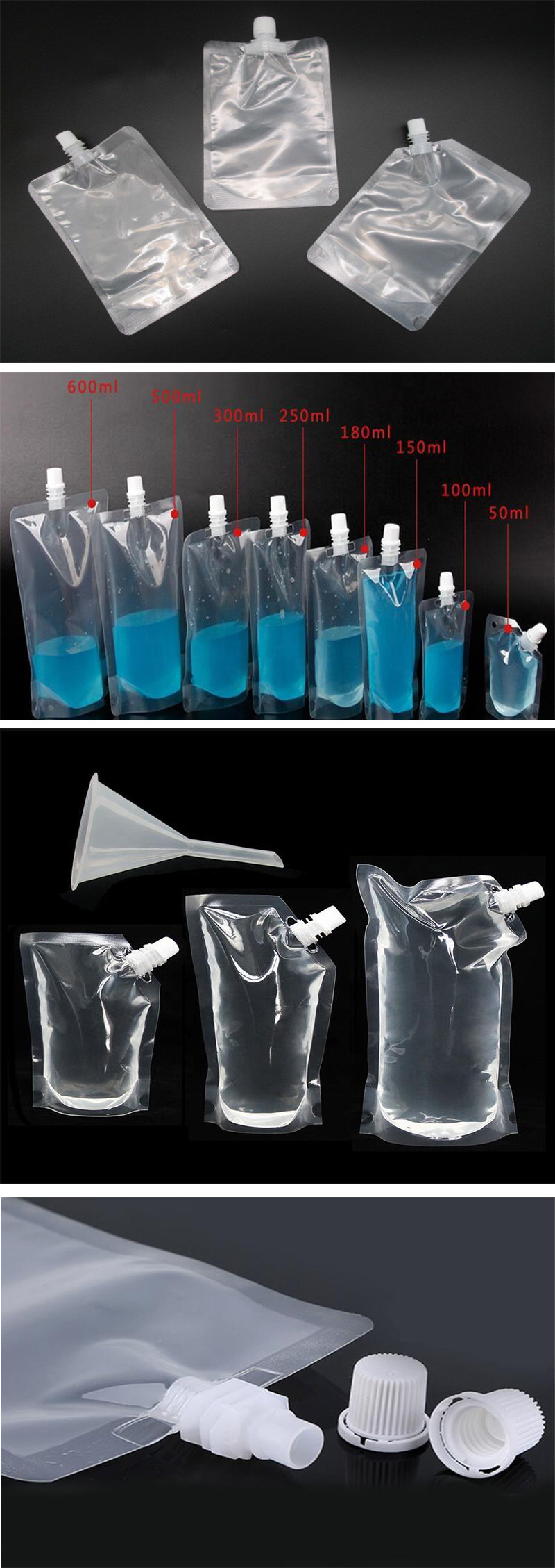 China Top Spout Biodegradable Liquid Bag/250ml Spout Pouch/Clear Stand-up Water Pouch