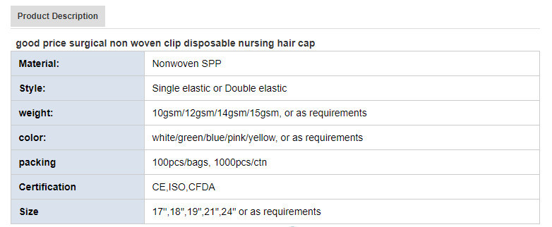 Disposable PP Non Woven Strip Clip Cap Bouffant Head Cover Hair Net Doctor Hat